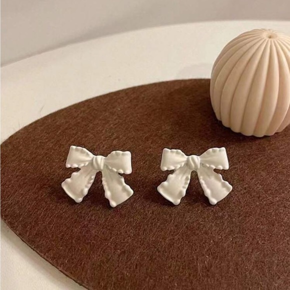 Jewelry - White Bow Stud Earrings